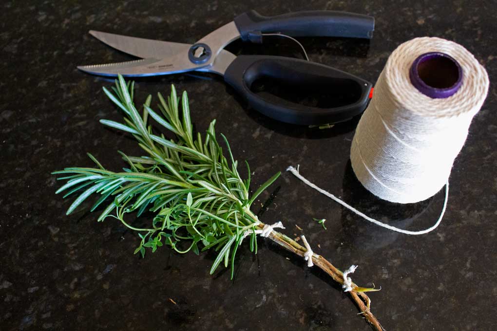 herb brush with twine and scissors