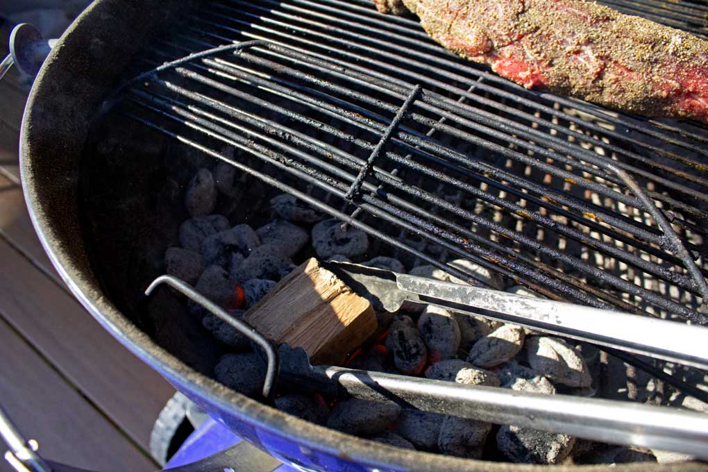cherry wood chunk on hot coals