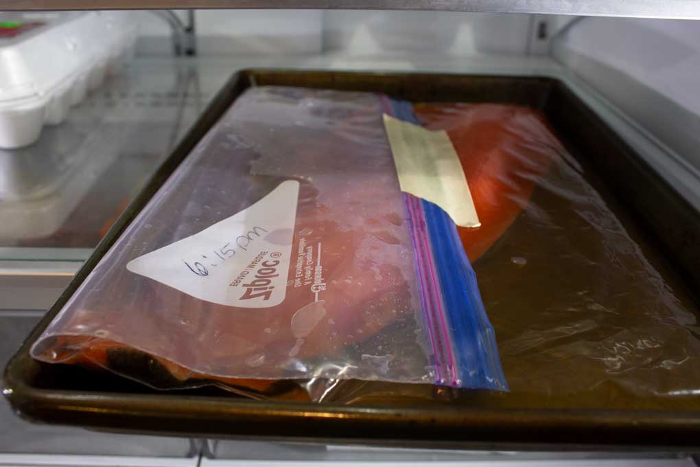 salmon curing in refrigerator