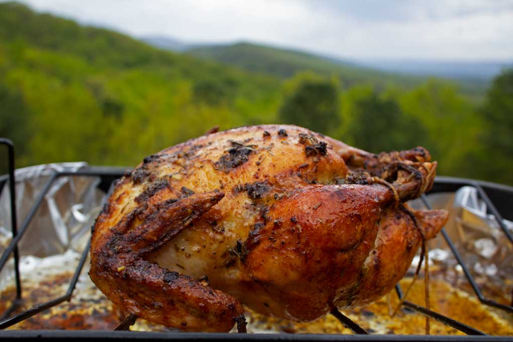 garlic herb-butter roasted chicken with mountain view