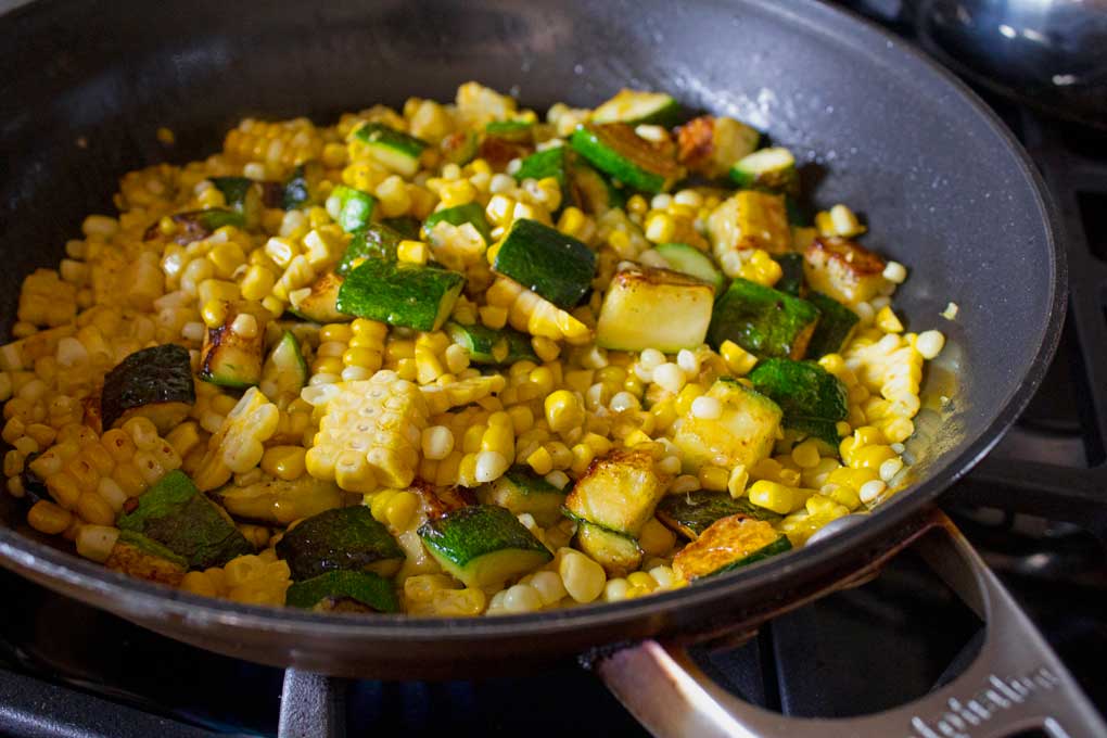 corn and zucchini in skillet