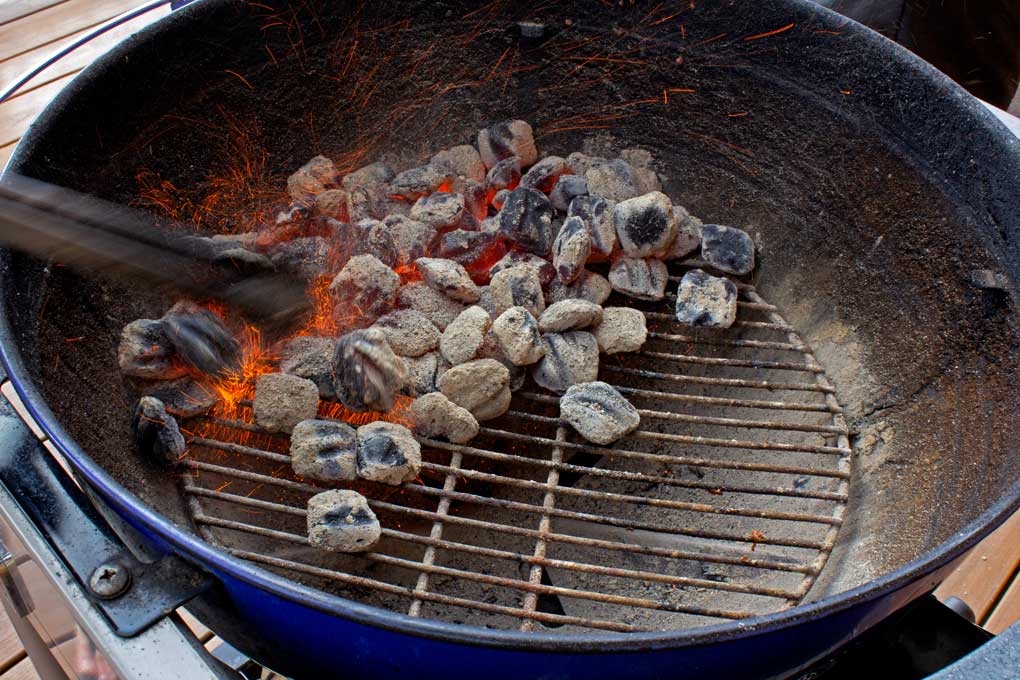charcoal set up for a two-zone fire