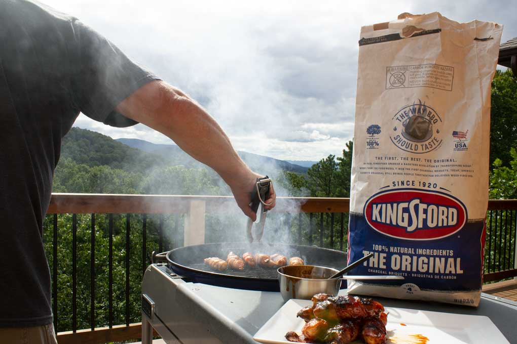 smoking grill with Kingsford Charcoal bag