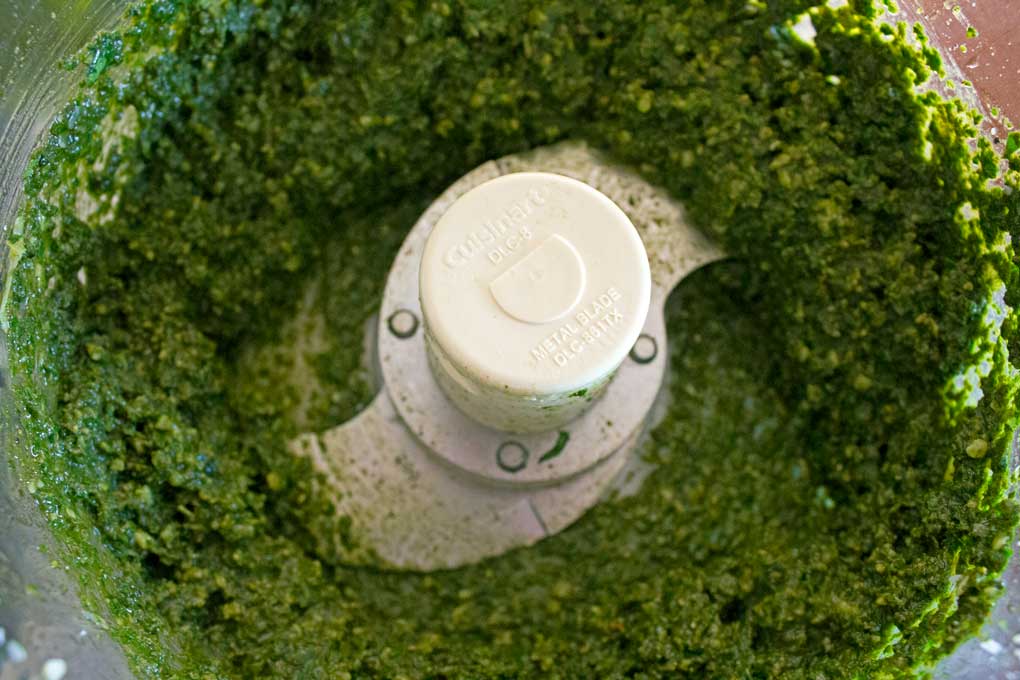 pesto inside food processor bowl