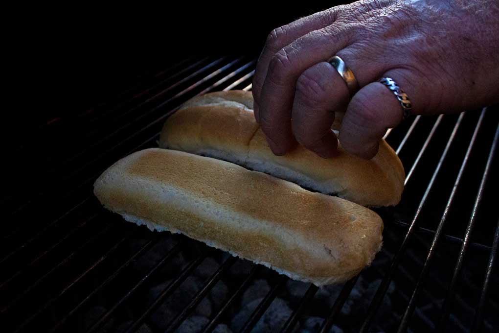 toasting roll on grill