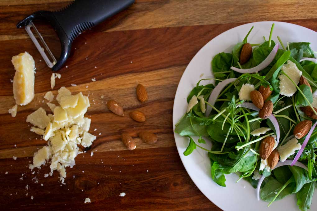 salad prepared on cutting board