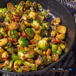grillled brussels sprouts in cast iron pan