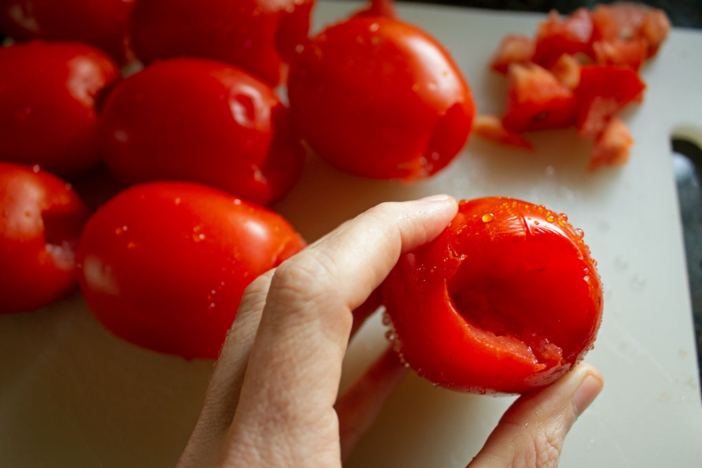 cored plum tomato