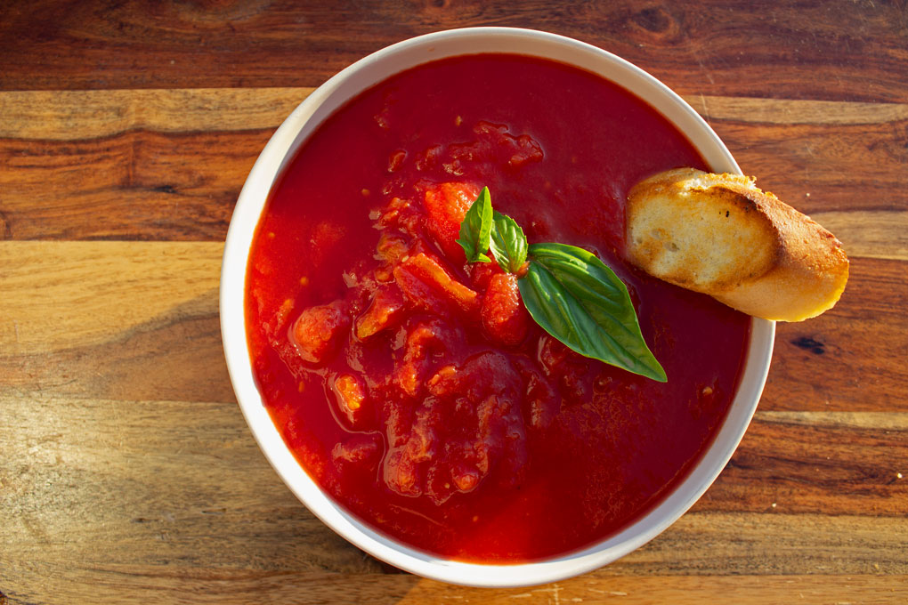 a bowl of grilled tomato soup