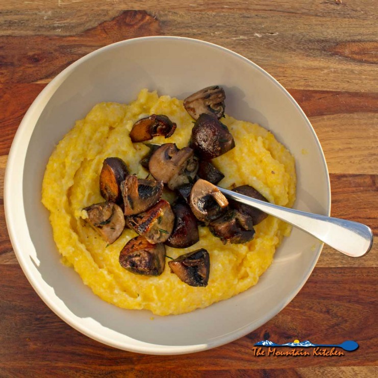 bowl of creamy polenta with mushrooms