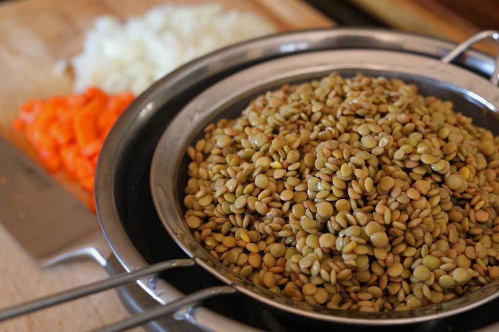 drained lentils ready to cook