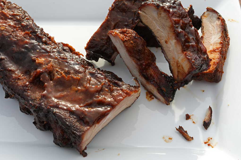 smoked baby back ribs sliced