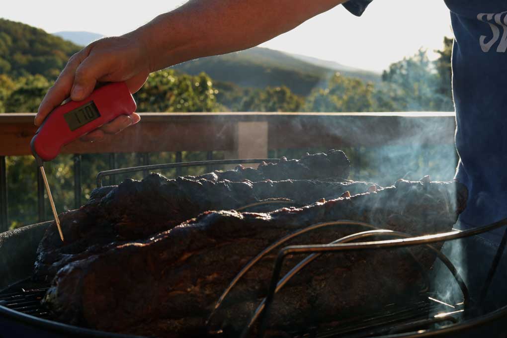 taking temperature of ribs