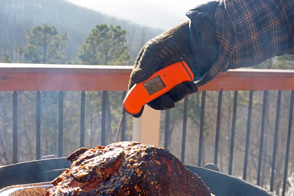 checking temperature with instant-read thermometer