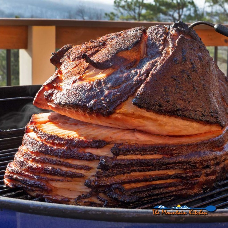 double-smoked ham on grill