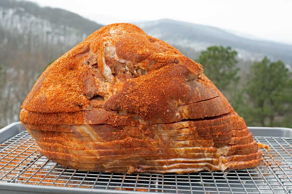 rubbed ham ready to smoke