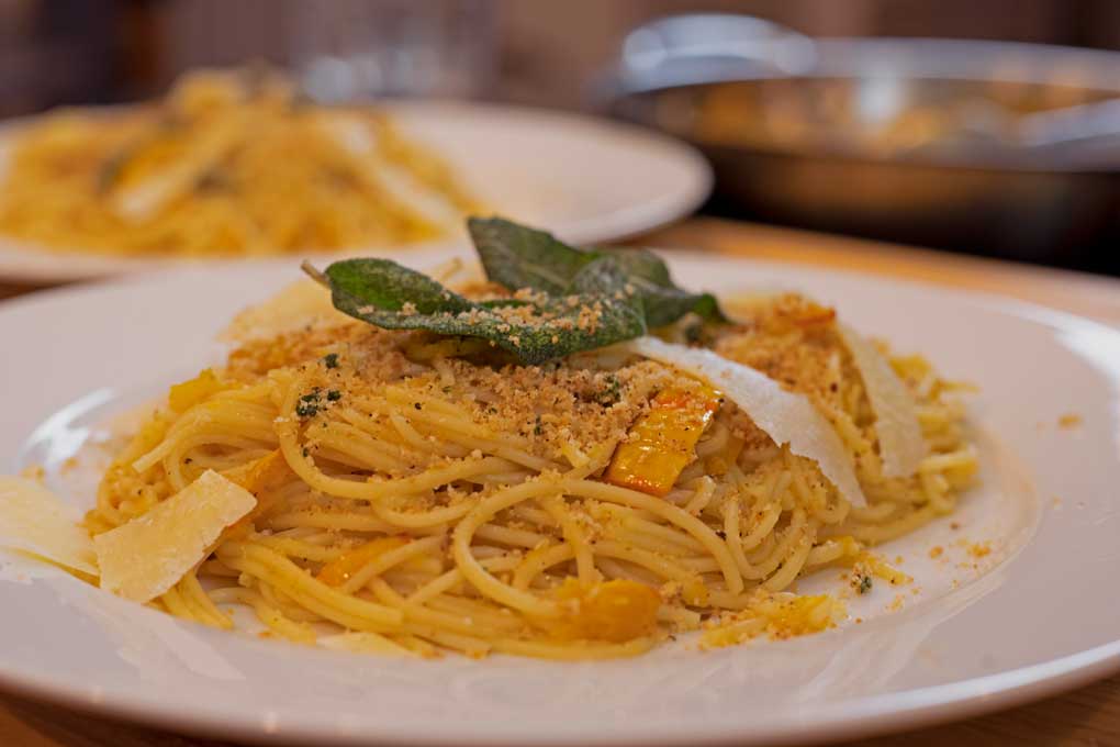 delicata squash pasta on plates