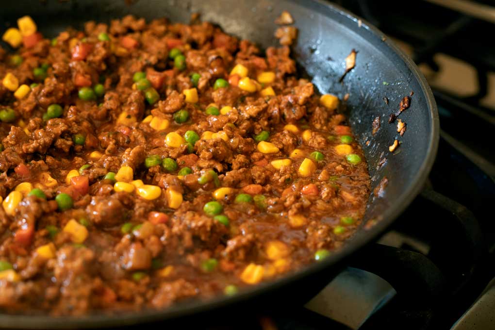 meat filling for good shepherd's pie cooking in skillet