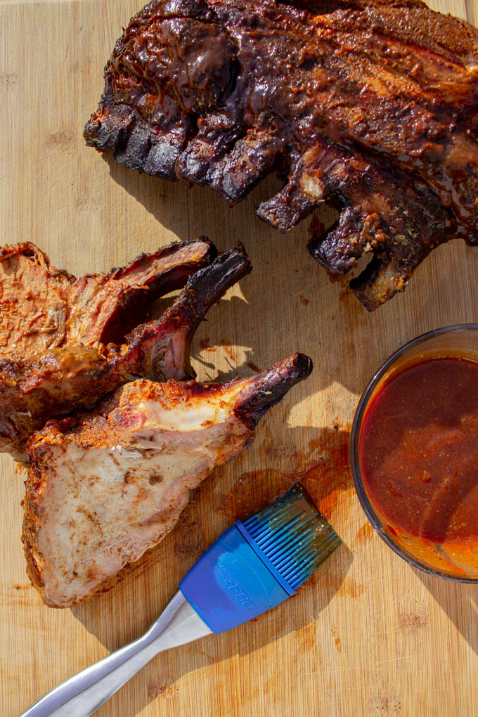 smoked pork crown roast carved ready to eat