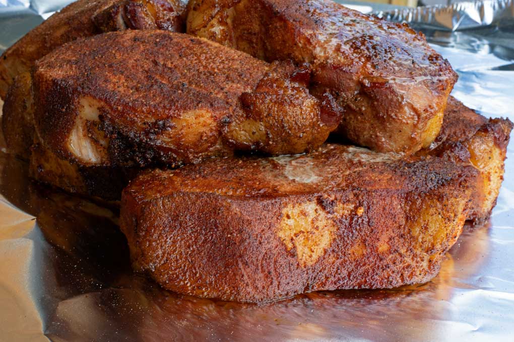 juicy pile of smoked pork chops