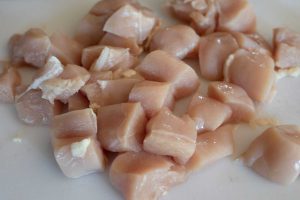 chicken cubes seasoned with salt and pepper