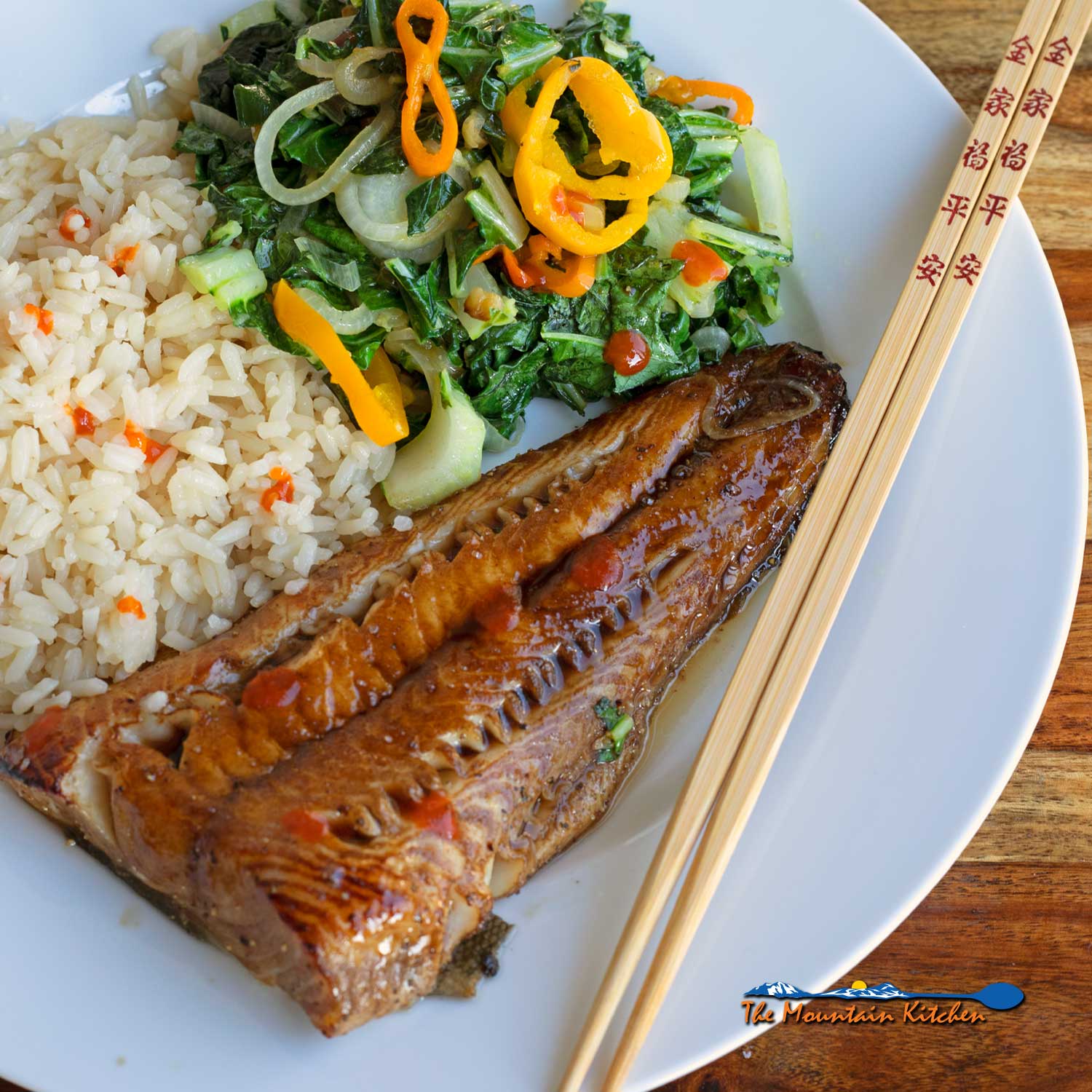 soy-glazed cod with bok choy and steamed rice