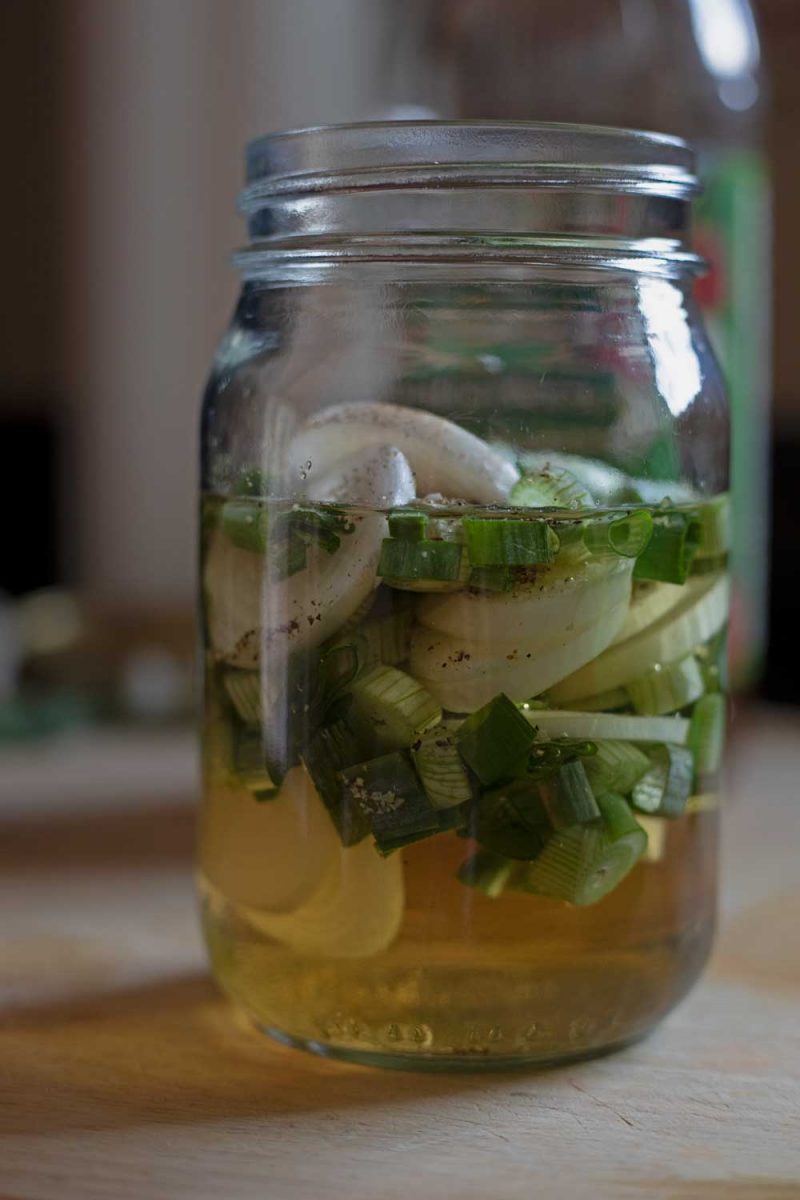 spring onion vinegar in a jar