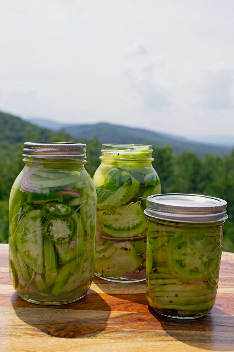 jars of pickled green tomatoes