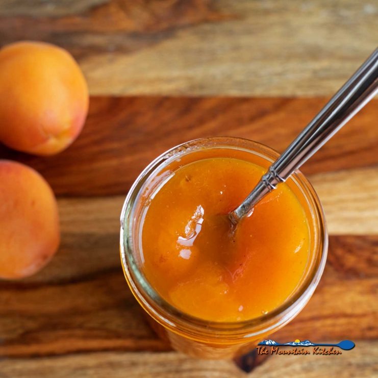 jar of apricot jam with spoon