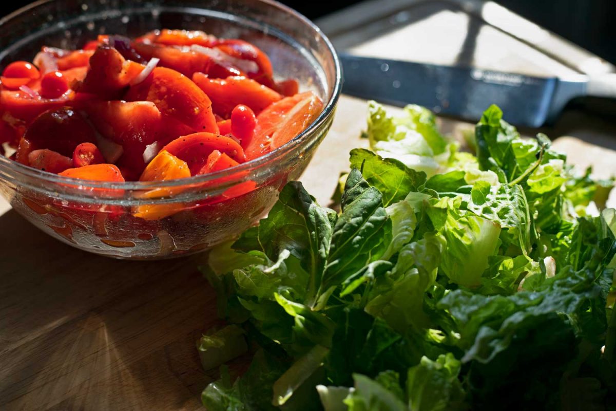 bowl of tomatoes and lettuce
