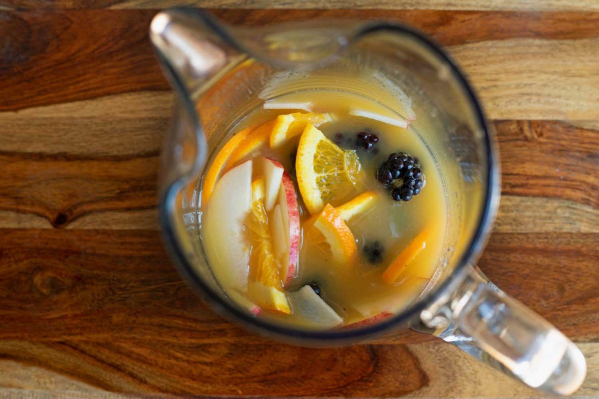 pitcher of fruit and juice