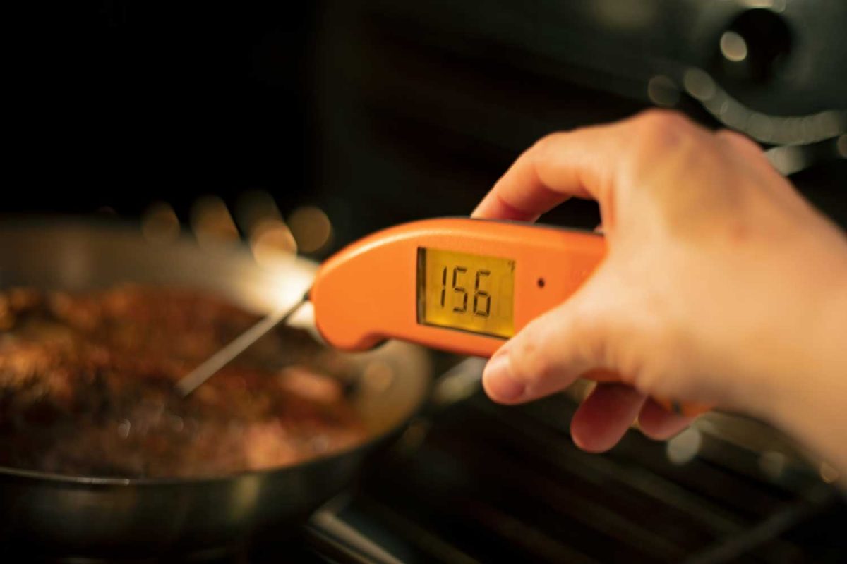 instant-read thermometer checking internal temp