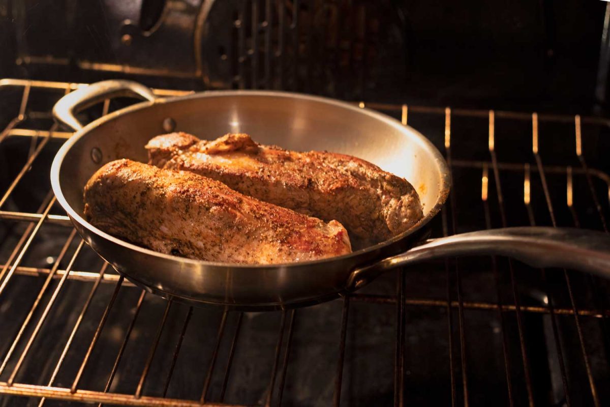 meat roasting in oven