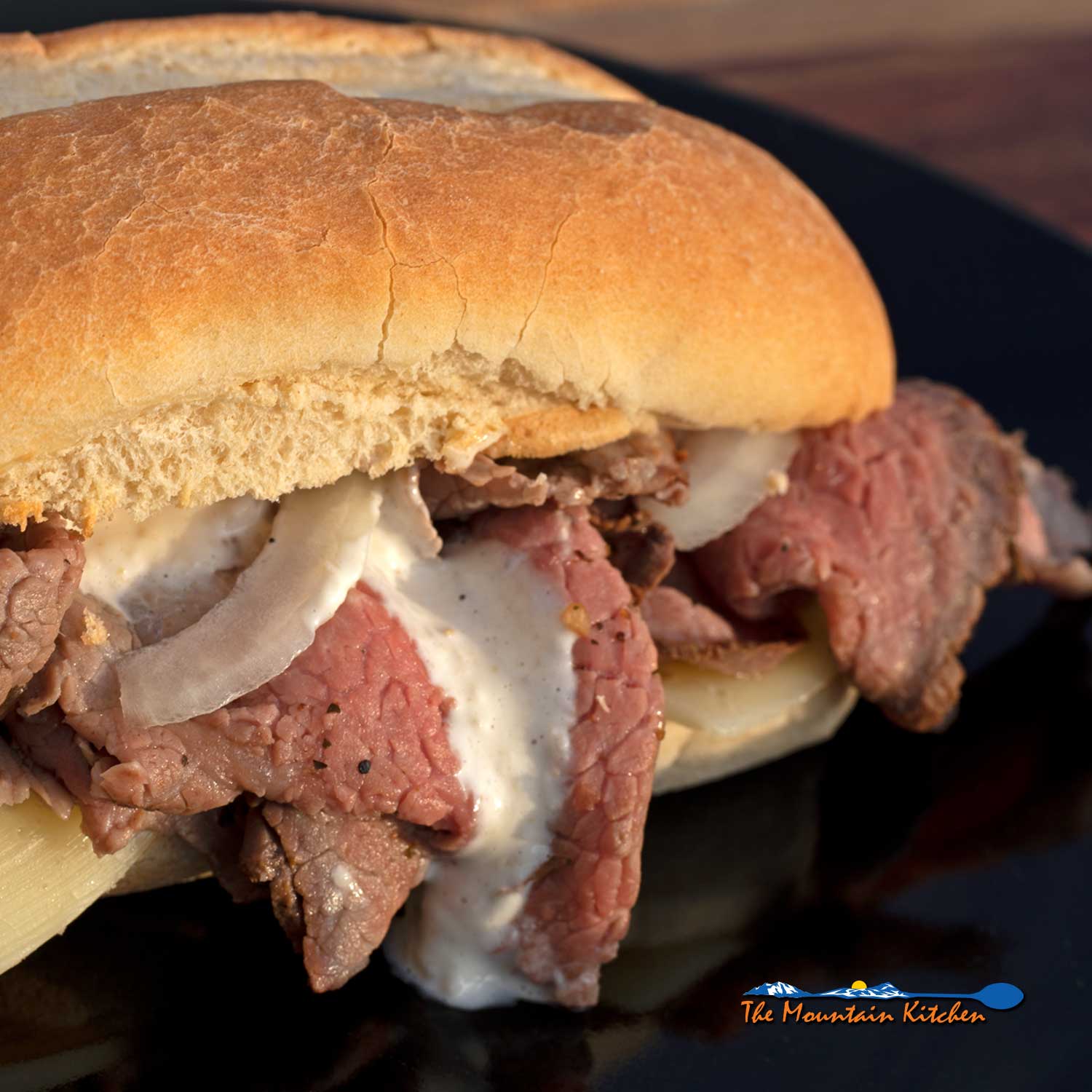 Smoked eye of round roast beef sandwich