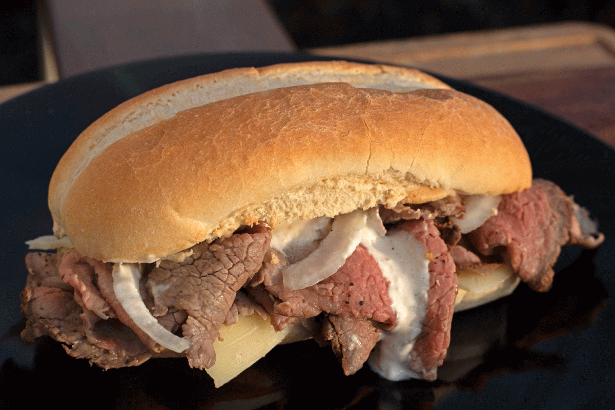 smoked eye of round roast beef sandwich