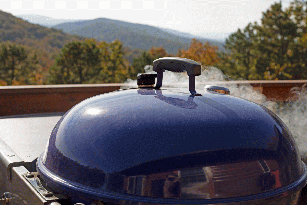 smoking weber with mountain view