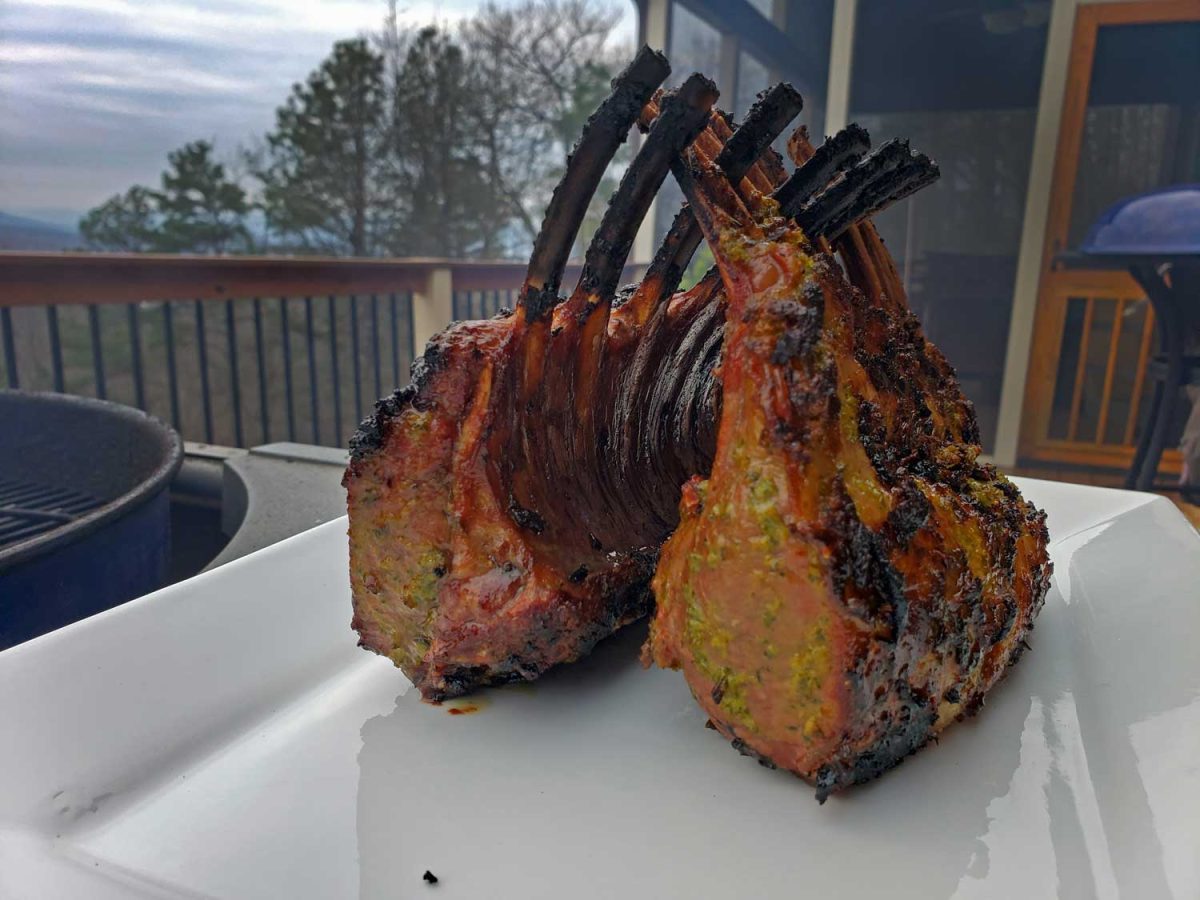 grilled rack of lamb on platter
