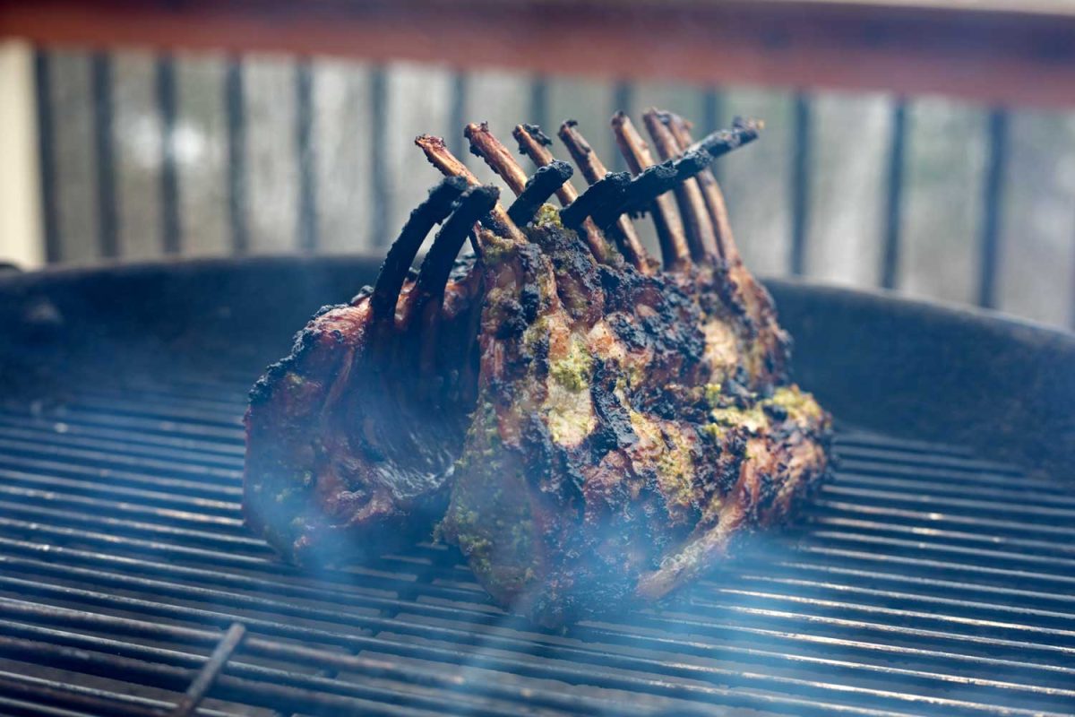 grilled rack of lamb on grill