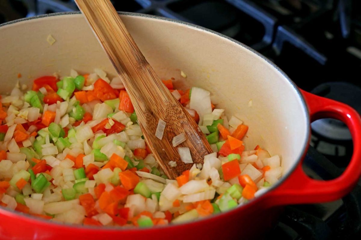 sautéing vegetable in pot