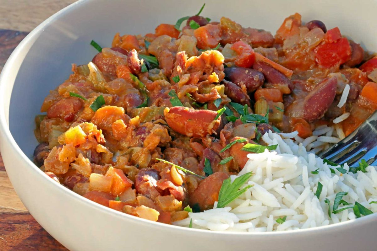 bowl of vegetarian red beans and rice