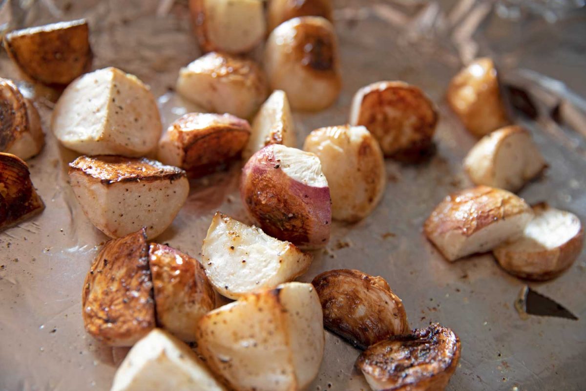roasted turnips on sheet pan