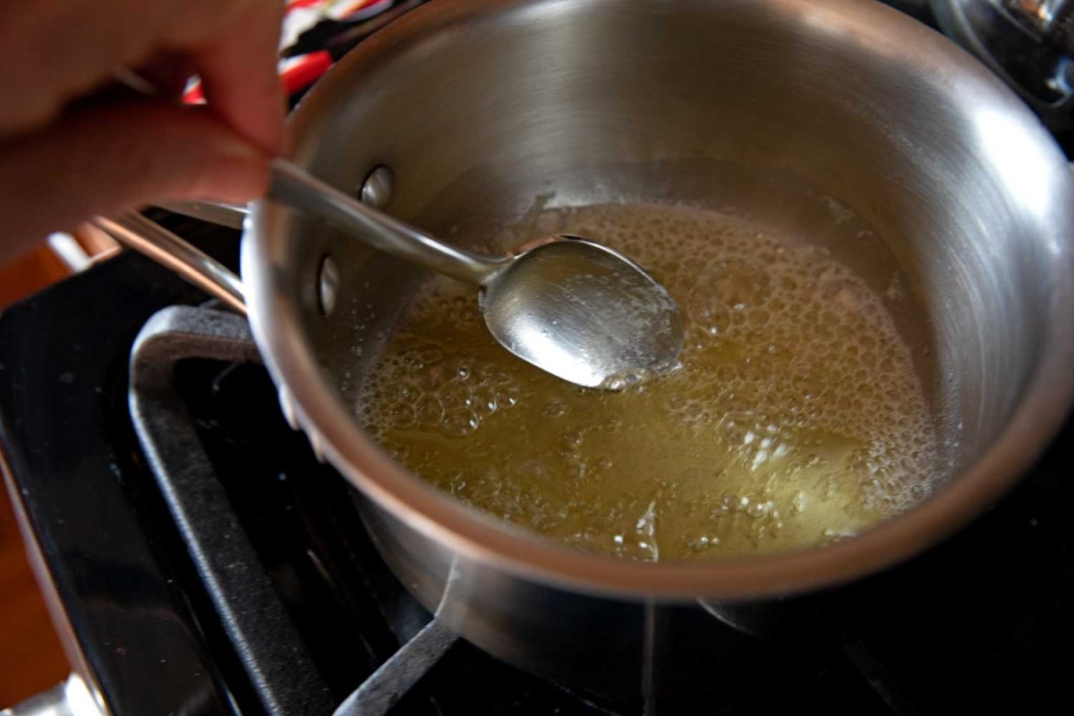 melted butter in saucepan