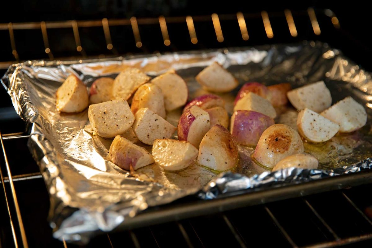 turnips roasting in oven