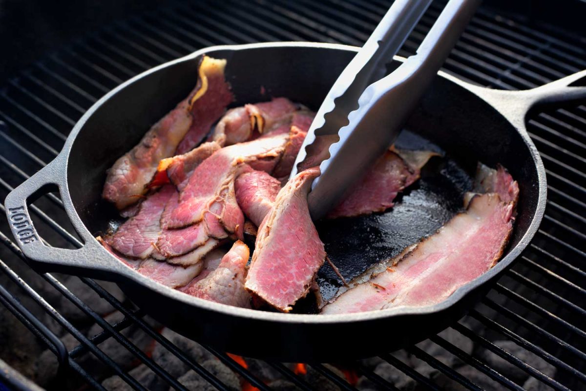 pastrami in cast iron pan