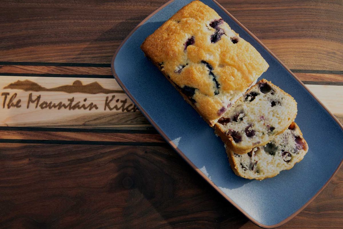 blueberry bread sliced on plate