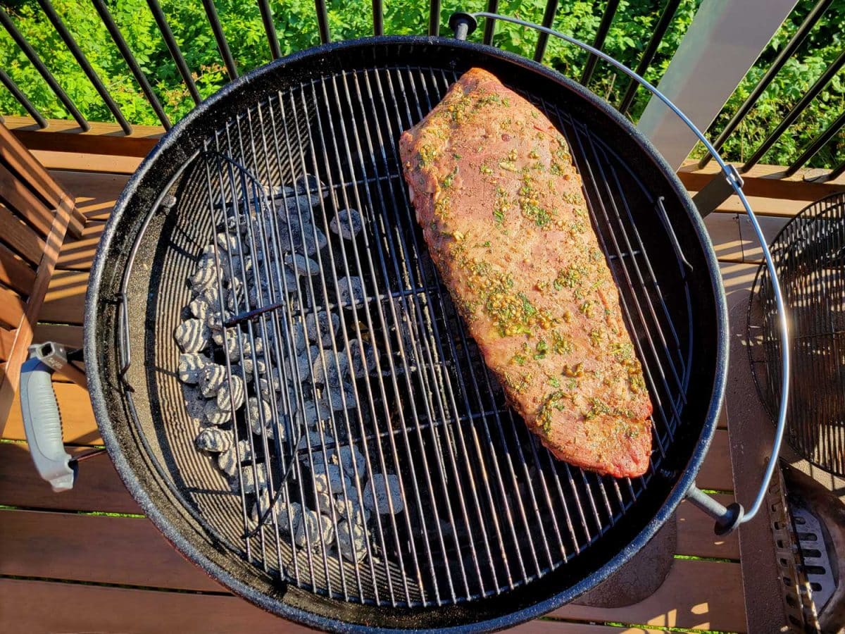 sweet Thai chili ribs cooking over indirect heat