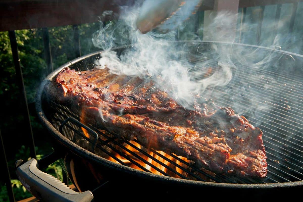 Thai Sweet Chili Ribs cooking on grill