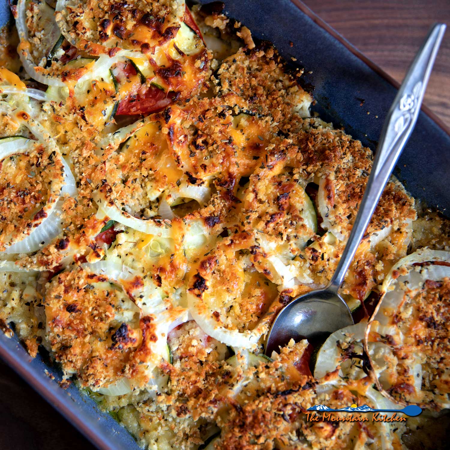 4 cheese zucchini bake in casserole dish