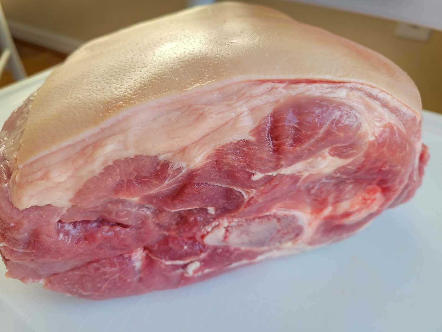 a look at raw pork shoulder from the side