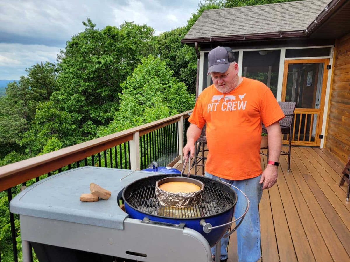 David tending the grill